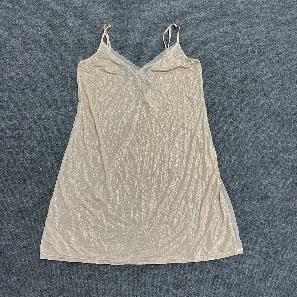 Victoria's Secret Slip Dress Womens Size S Beige Shimmer Mesh Strappy Chemise